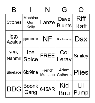 Bad Rapper Bingo Card