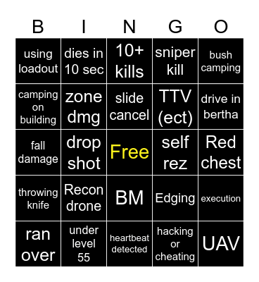 Big Puffer warzone bingo Card