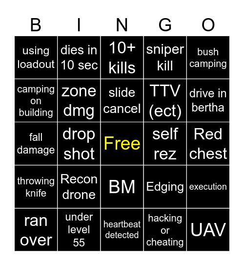 Big Puffer warzone bingo Card
