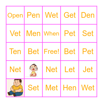 English sounds: -et และ en Bingo Card