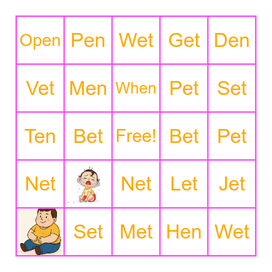 English sounds: -et และ en Bingo Card
