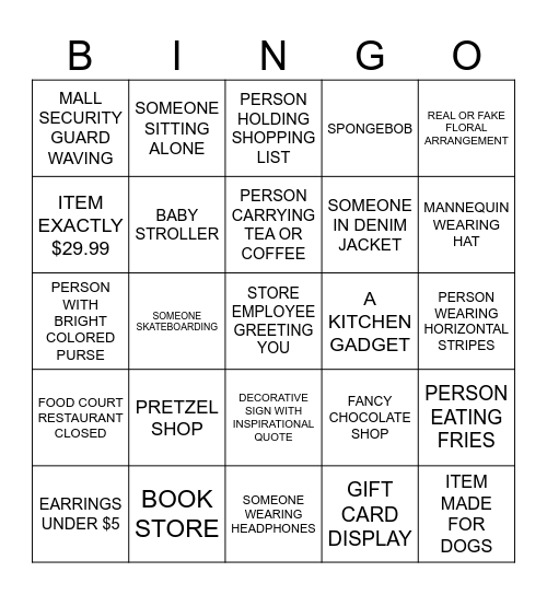 MALL BINGO 5 Bingo Card