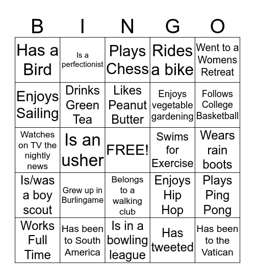 Deacon Bingo Card