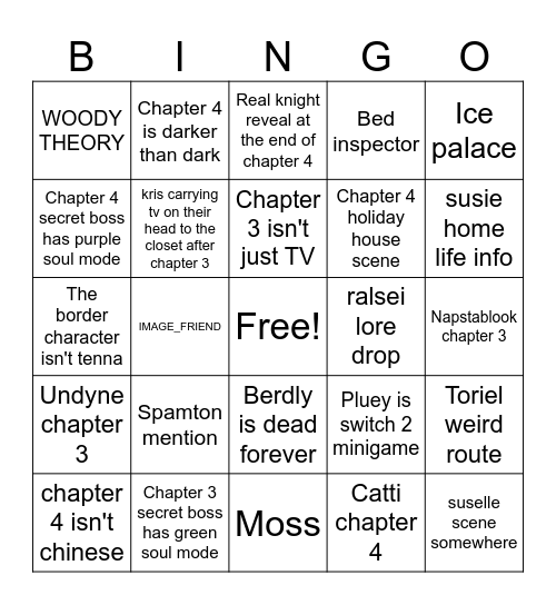 deltarune Bingo Card