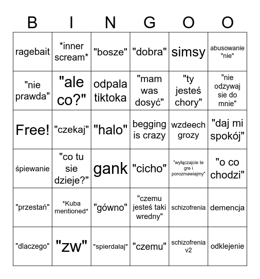 zośka Bingo Card