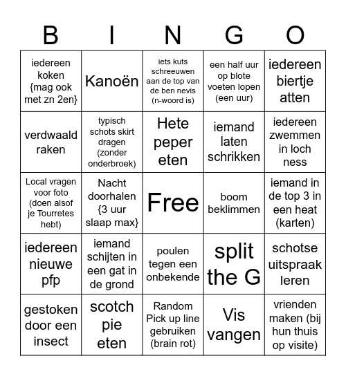 Schotland Bingo Card