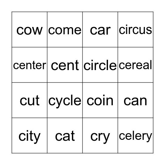 Hard and Soft C Bingo Card