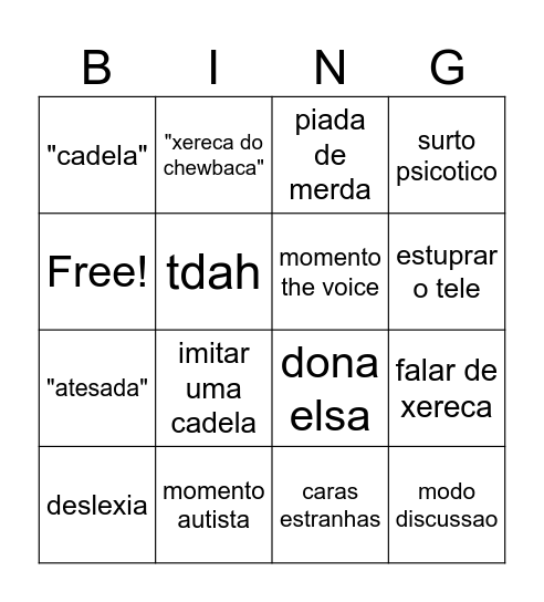 Jessica xerecuda bingo Card