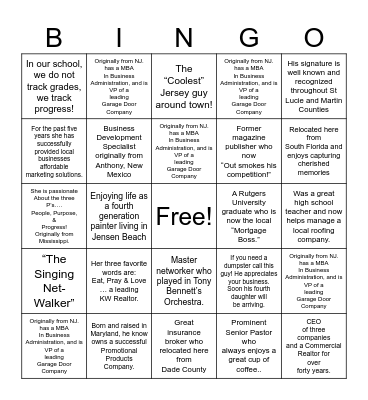 Port St. Lucie Business Club Bingo Card