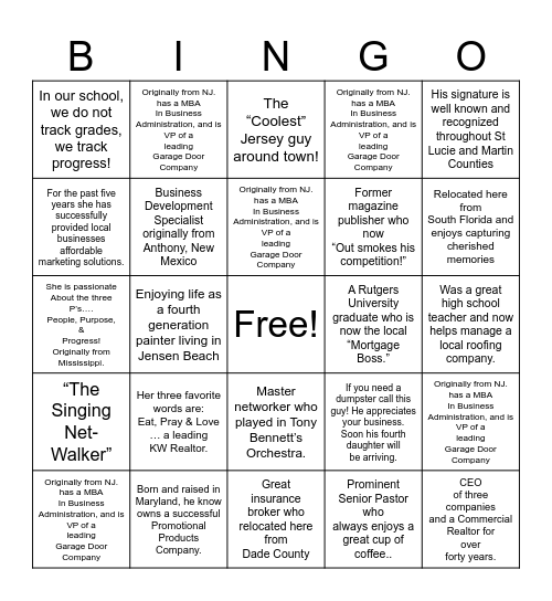 Port St. Lucie Business Club Bingo Card