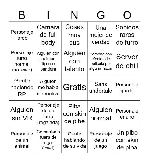 VrChat Bingo Card