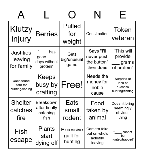 Alone bingo Card