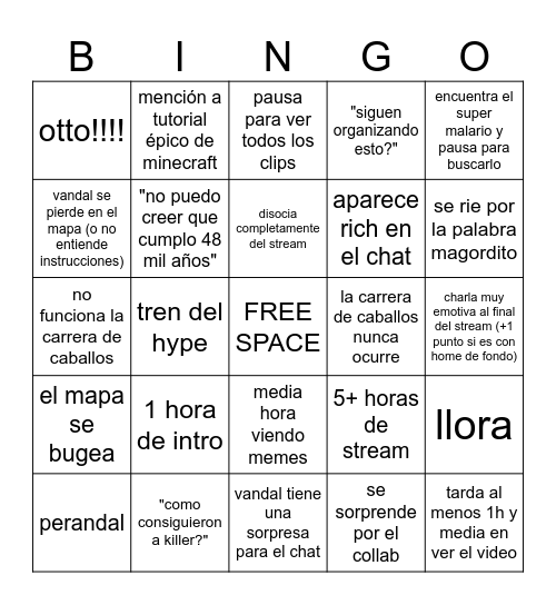 VANDAL CUMPLE Bingo Card
