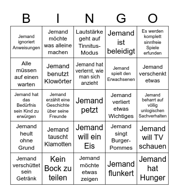 How to survive days with kids Bingo Card