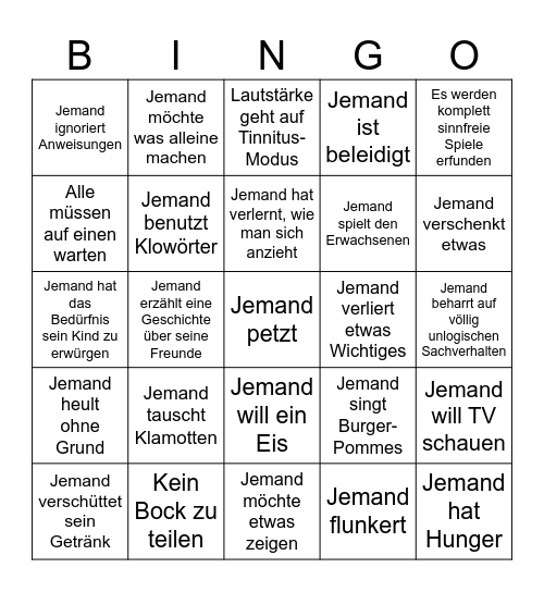 How to survive days with kids Bingo Card