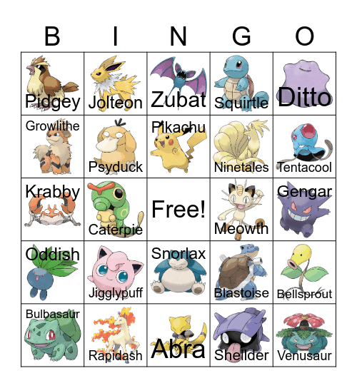 Pokémon Bingo Card