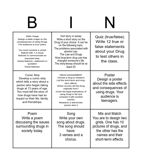drugs Bingo Card