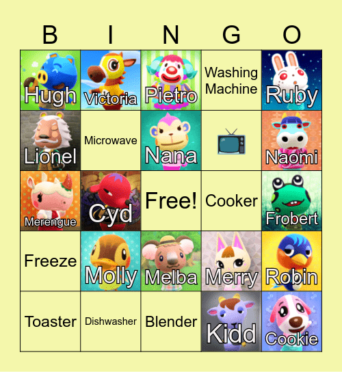 Animal Crossing Bingo Card