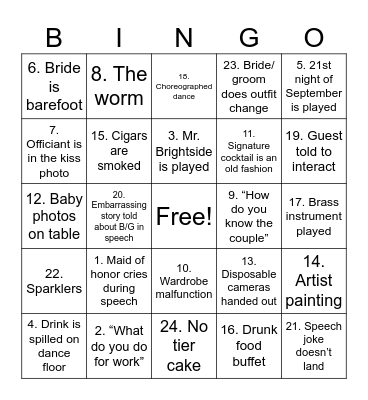 WEDDING BINGO Card