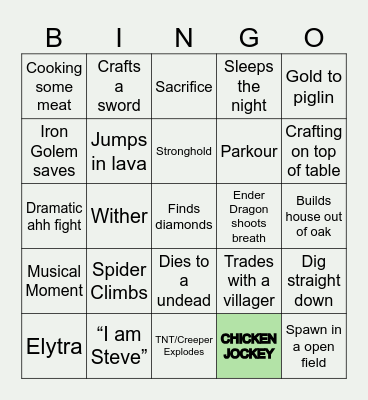 Minecraft live Bingo Card