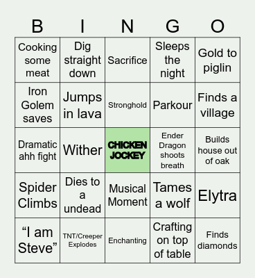 Minecraft live Bingo Card