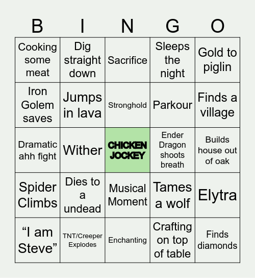 Minecraft live Bingo Card