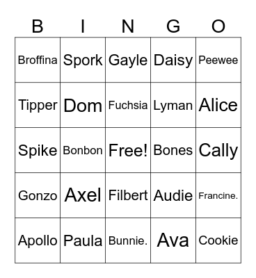 Animal Crossing Villager Bingo Card
