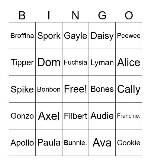 Animal Crossing Villager Bingo Card