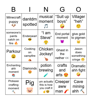 Minecraft Bingo Card