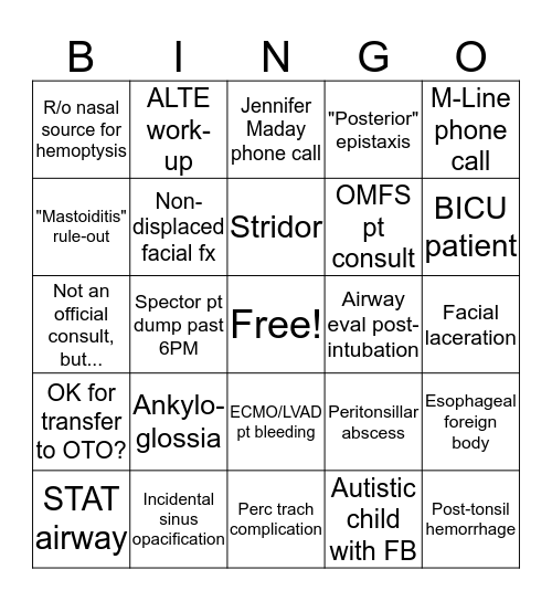 On-Call Bingo Card