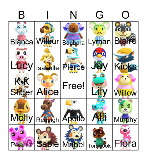 Animal Crossing Bingo Card