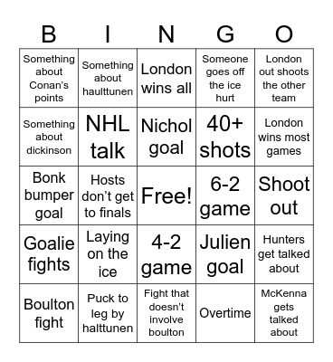 Knights at memorial cup Bingo Card