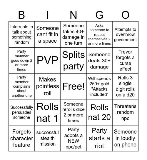 Untitled Bingo Card