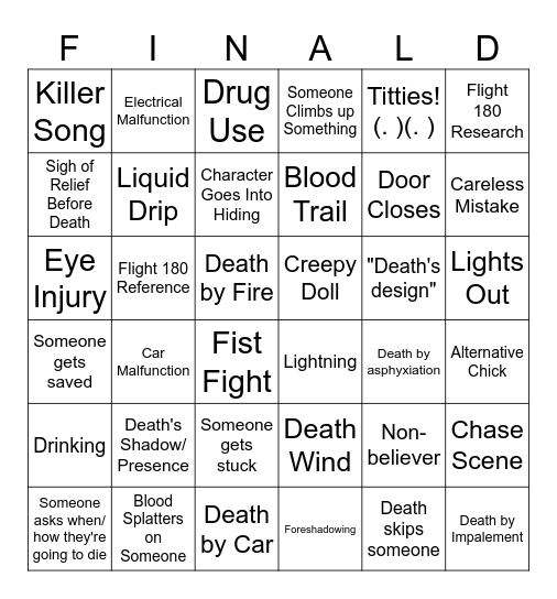 Final Destination Bingo Card