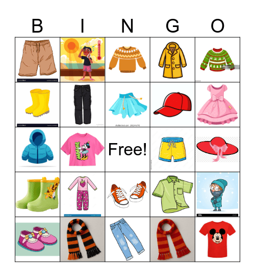 CLOTHES and WEATHER Bingo Card