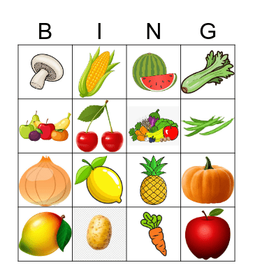 Fruit and Vegetable Bingo Card