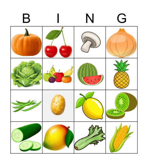 Fruit and Vegetable Bingo Card