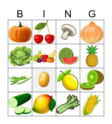 Fruit and Vegetable Bingo Card