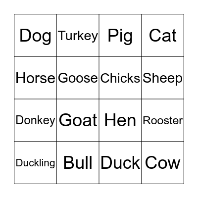 Old Mac Donald's Farm BINGO Card