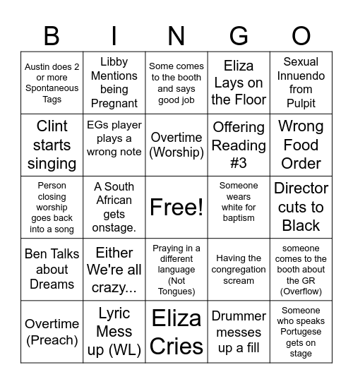 6PM Bingo Card