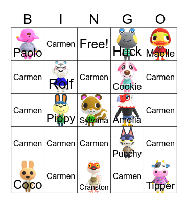 Animal Crossing Bingo Card