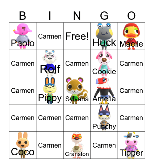 Animal Crossing Bingo Card