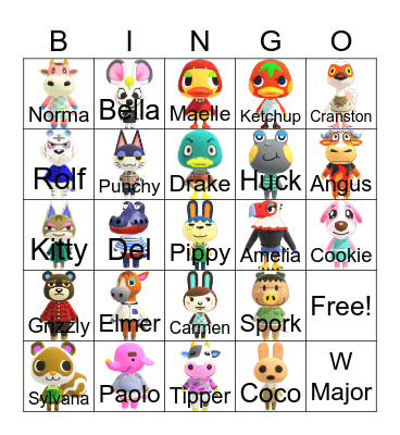 Animal Crossing Bingo Card