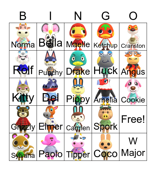 Animal Crossing Bingo Card