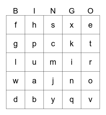 Letter Sounds Bingo Card