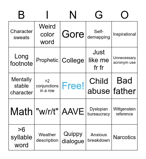 David Foster Wallace Bingo! Bingo Card