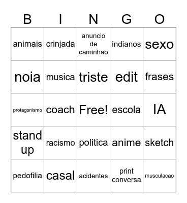 instagram Bingo Card
