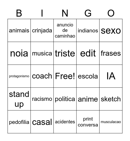 instagram Bingo Card