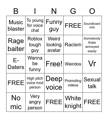 Roblox voice chat bingo Card