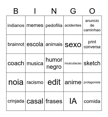 instagram Bingo Card